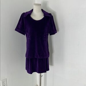 Vintage 70s Purple Velvet Top And Skirt Set